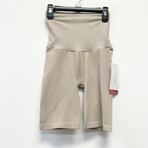 Isabel By Ingrid & Isabel Seamless Ribbed Maternity Bike Shorts Taupe Size XS